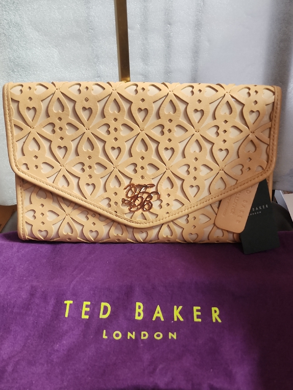 Ted Baker Lg. Laser-Cut Envelope Clutch With Dusty Nwt